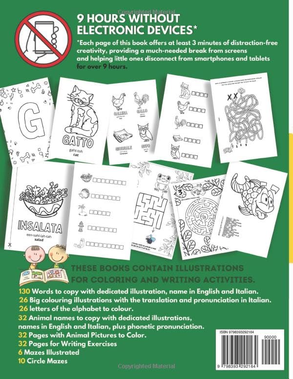 Learn Italian Activity and Coloring Book for Kids | Combined Edition |: How to Write, Pronounce and Phonetics Spelling | Learn Italian for beginners + Animals Names + Writing + Mazes - Image 2