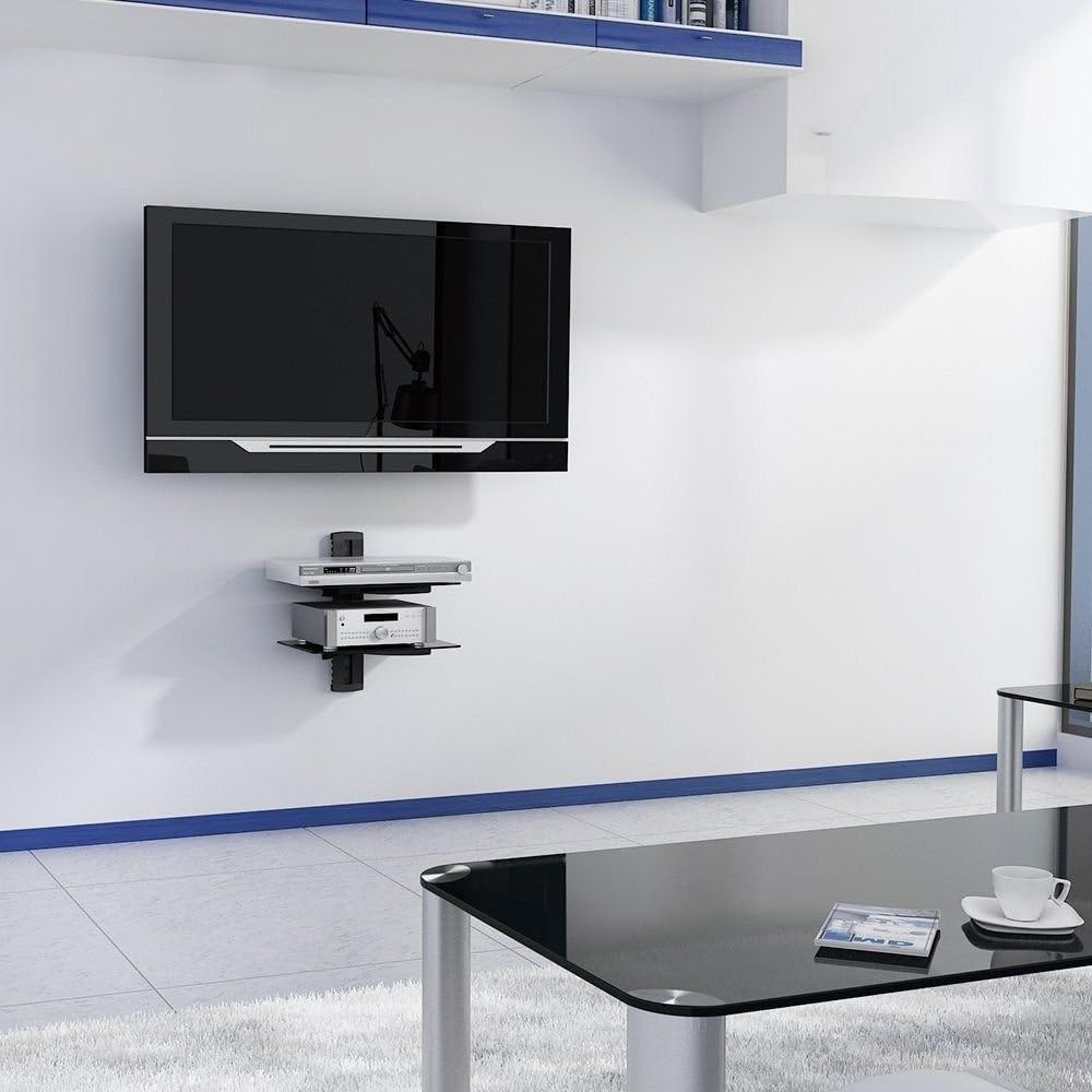 2xhome - New TV Wall Mount Bracket & Two (2) Double Shelf Package
