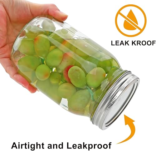 Miniatura 4 de Juego de tarros Mason de boca ancha, tarros de vidrio transparente de 32 onzas, paquete de 4 para almacenamiento, avena nocturna, aperitivos,