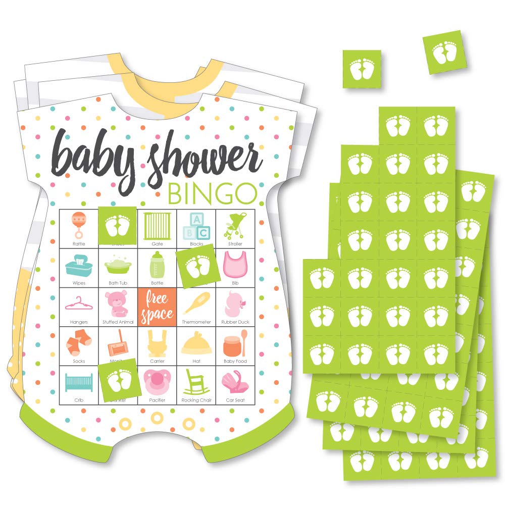 Big Dot of Happiness Baby Neutral - Picture Bingo Cards and Markers - Baby Shower Shaped Bingo Game - Set of 18