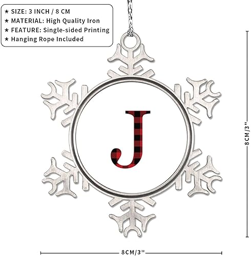 Miniatura 7 de LITTLEGROVE SEEDS Adornos de Navidad con monograma, letra J inicial, adornos para árbol de Navidad, adornos de metal con letras rojas y negras,