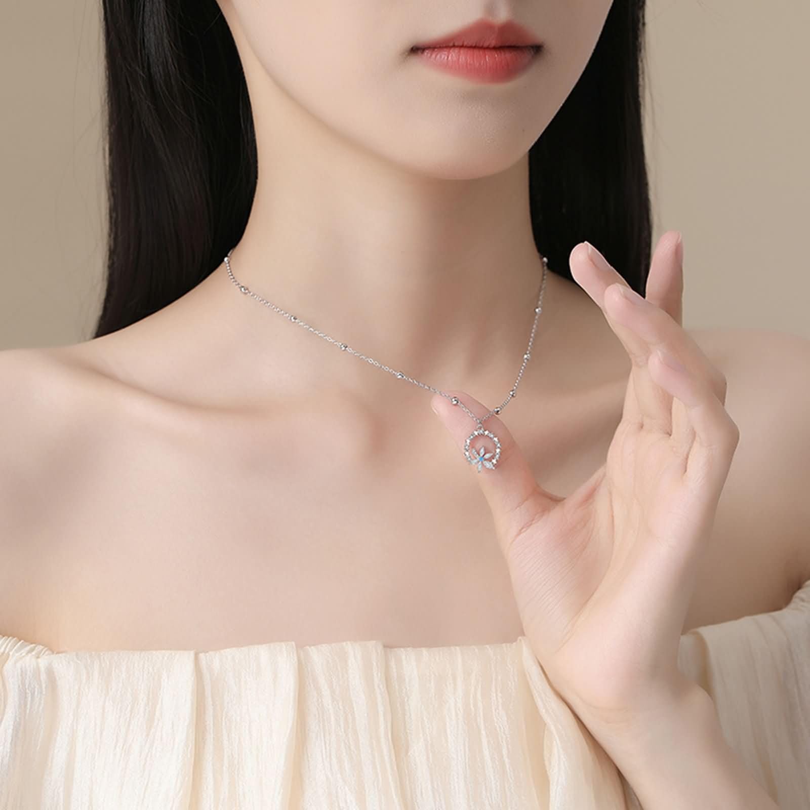 Collana Donna Oro Bianco 9 Carati / 14 Carati / 18 Carati Catena, Foglia di Acero e Stelle con Moissanite, Collane Donna Argento
