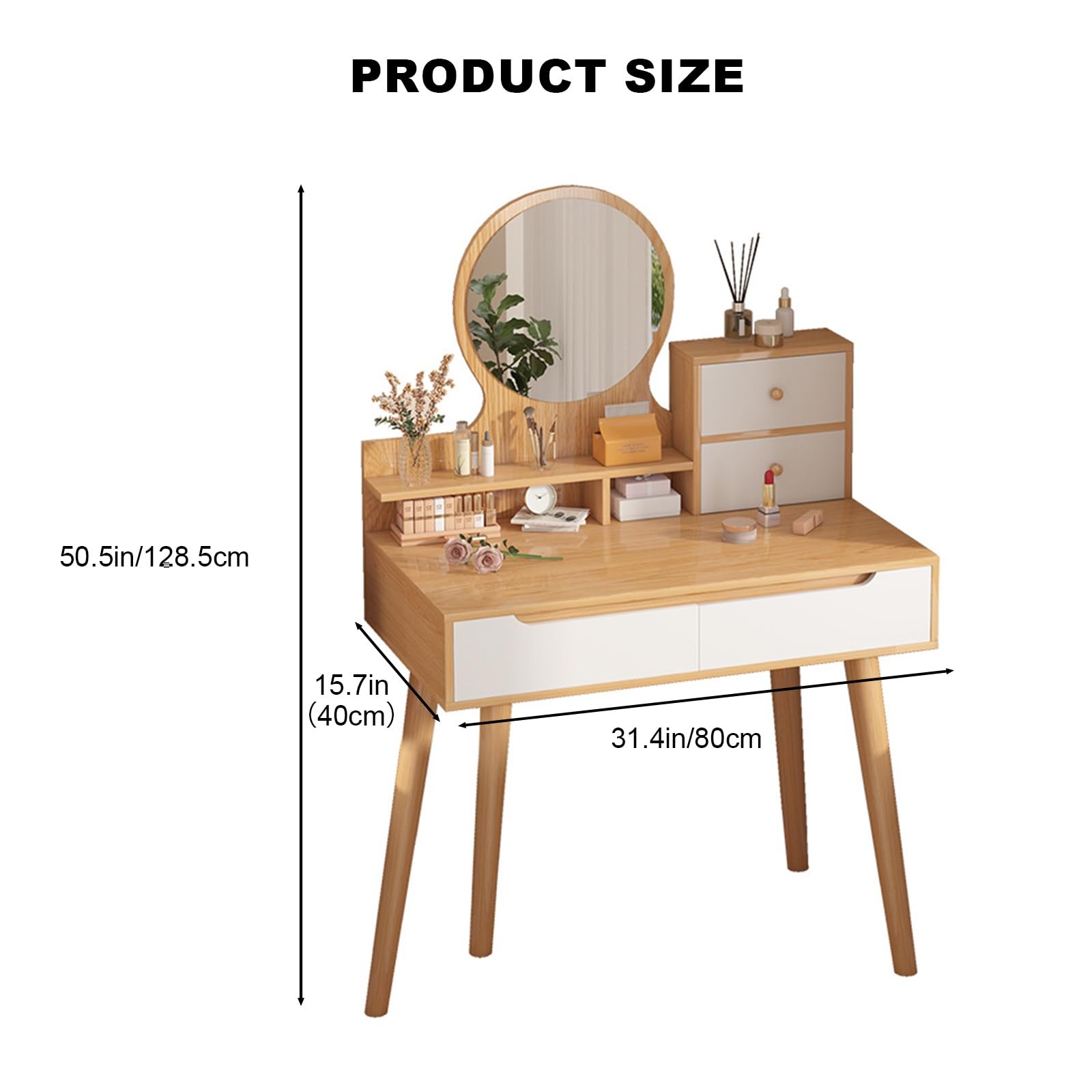 Amazon｜鏡付き化粧台, 引き出しとフリップトップミラー付き化粧台