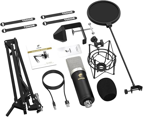 Miniatura 7 de TONOR Micrófono USB, micrófono RGB para juegos, grabación de podcasts de PC, kit de micrófono cardioide para computadora, para streamer, jugador