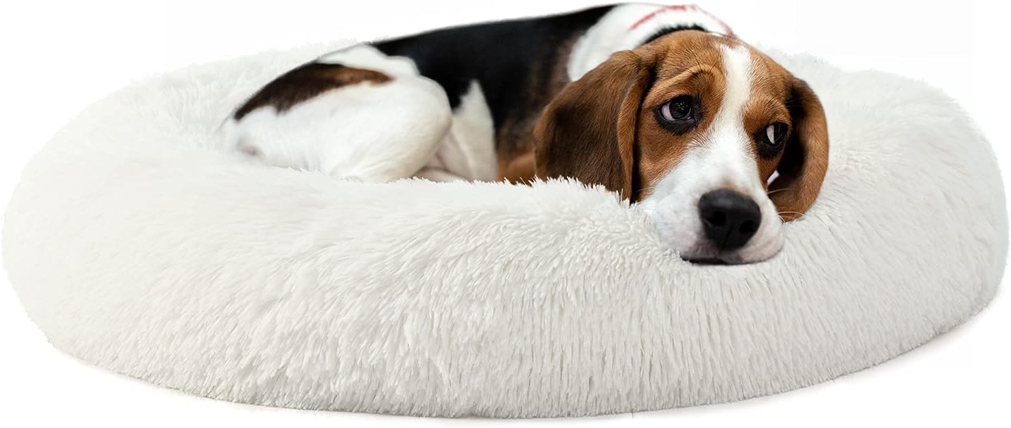Terrug Dog Bed Comfortable Donut Cuddler Round Dog Bed Ultra Soft Shag Fluffy Warm Indoor Bed Suitable for Small and Medium Sized Dogs…