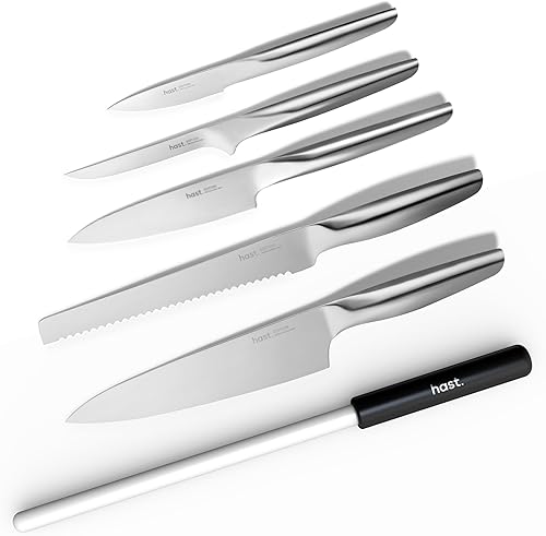 Miniatura 2 de Hast Juego de cuchillos de diseño lujoso de 7p, bloque de cuchillos de vidrio, acero en polvo patentado, juego de cuchillos de cocina profesional,