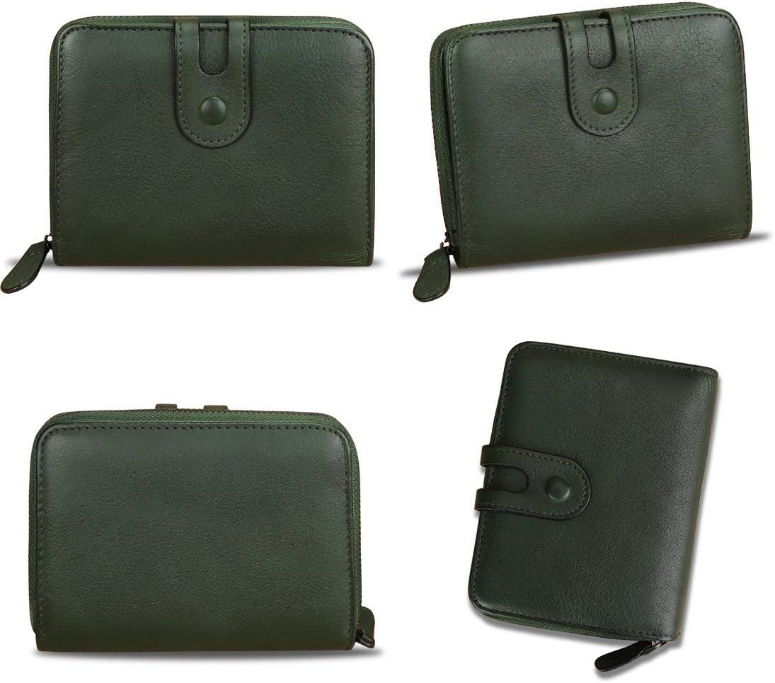 Genuine Leather Small Purse Wallet for Women RFID-Blocking Handmade Clutch Wallets Money Clip Card Case Organizer Coin Pouch