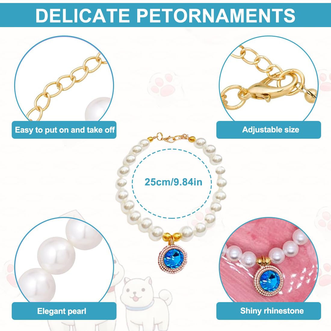 Collana di Perle per Animali Domestici per Cani di Piccola Taglia e Gatti Regolabile con Perle Fantasia per Animali Domestici Gioielli Bling Strass Collare con Papillon Chihuahua
