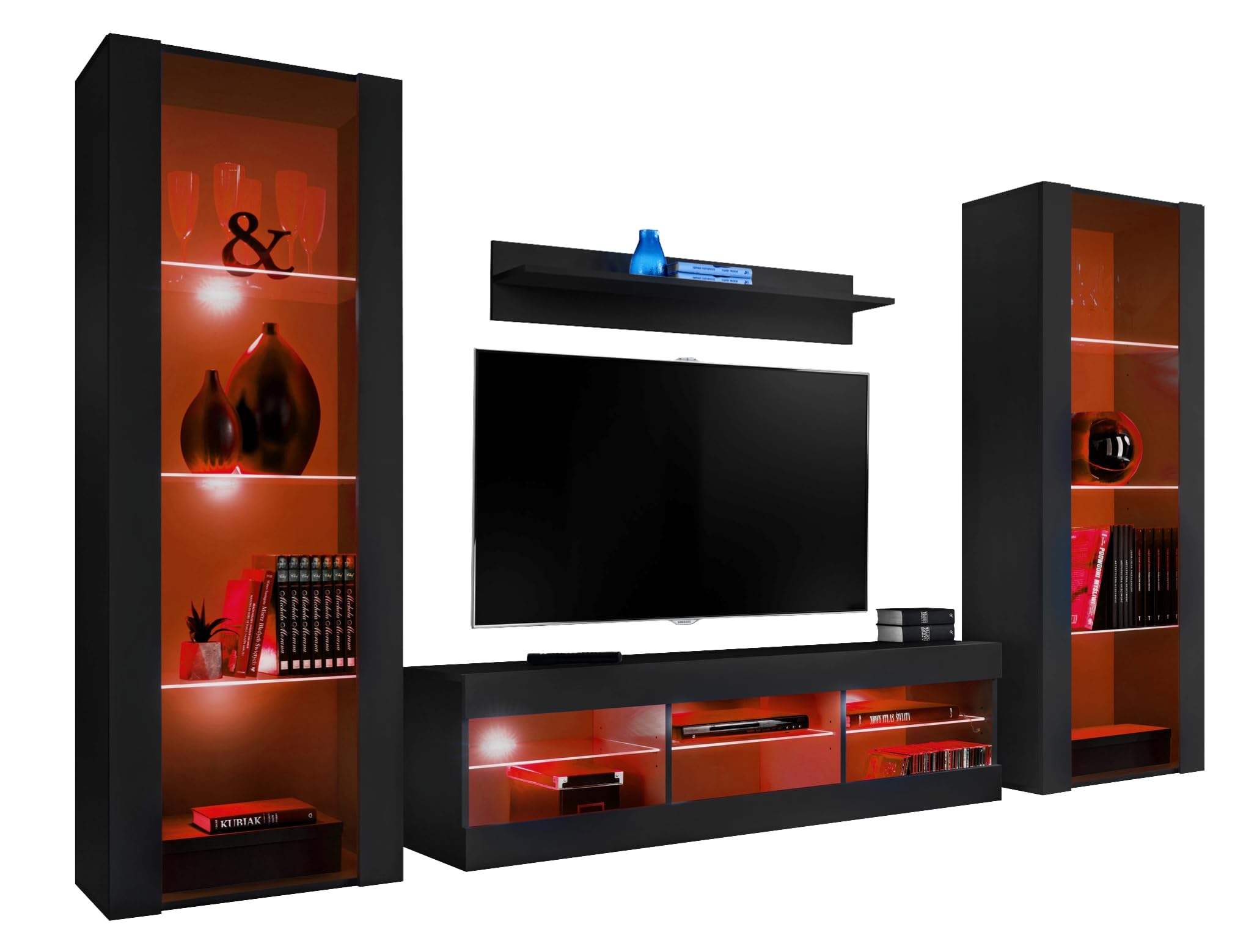 Komodee Wohnwand TV Tivoli Grande A2 Schwarz/Schwarz 250x159x35 cm