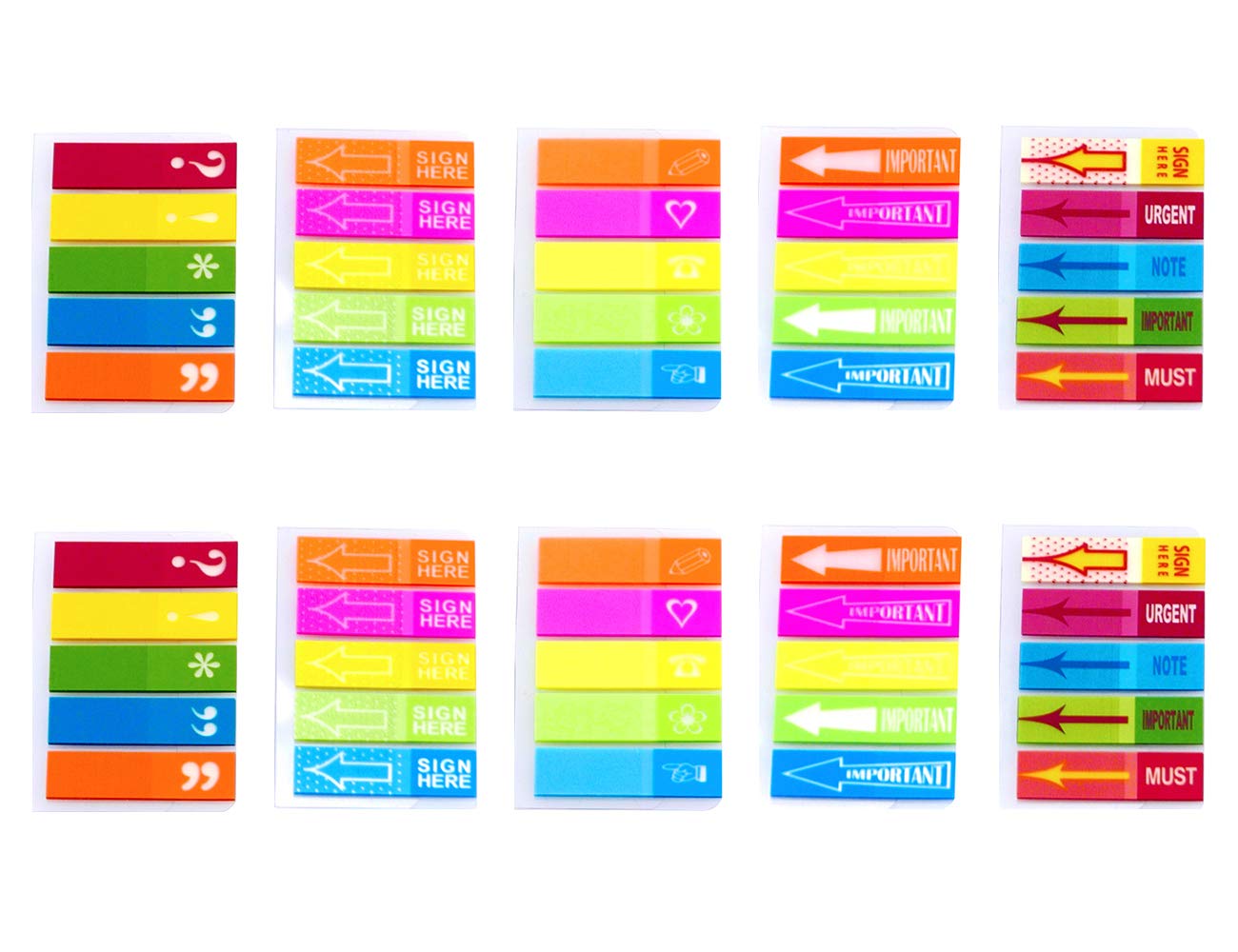 Sticky Notes Flags Set,Neon Color Index Label, Transparent Tabs Flags Stickers, Text Highlighter Strips Writable Labels Bookmarks,Assorted Printed,10 Pads/Set,1000 Flags Total,AAAA 4A 66114
