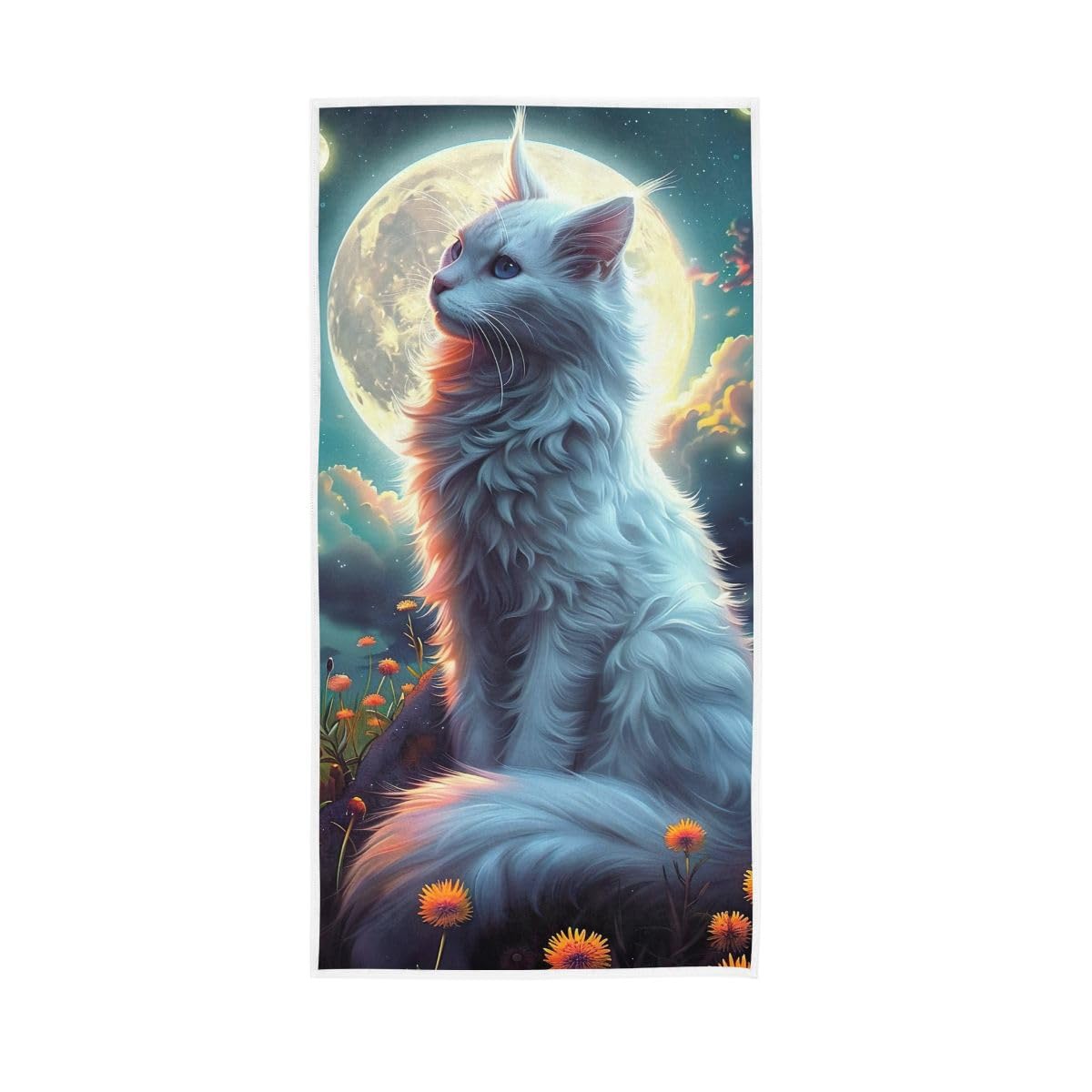 HUYGD Cat Under Moon Hand Towels, Soft Towels for Hand, Face, Hair, Yoga, Kitchen, Bath 15 x 30 Inches