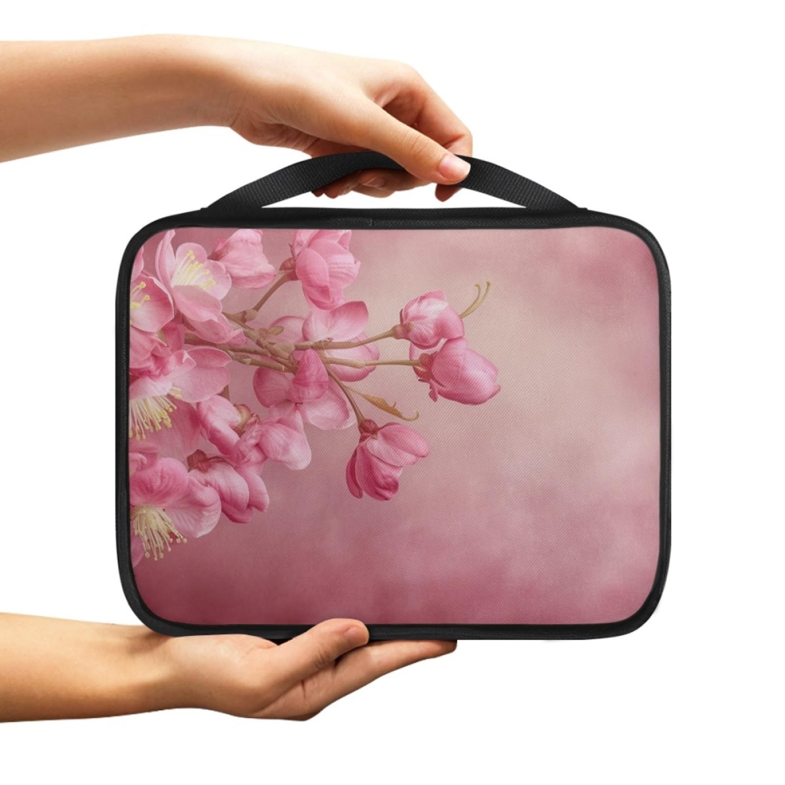 Custodia Libro Fiore Elegante Rosa Copertura Bibbia con Manico Cerniera Tela in Poliestere per Uomo Donna Porta Libro Grandi Capacità Custodia per Libri 27.5x22.5x5.5 cm