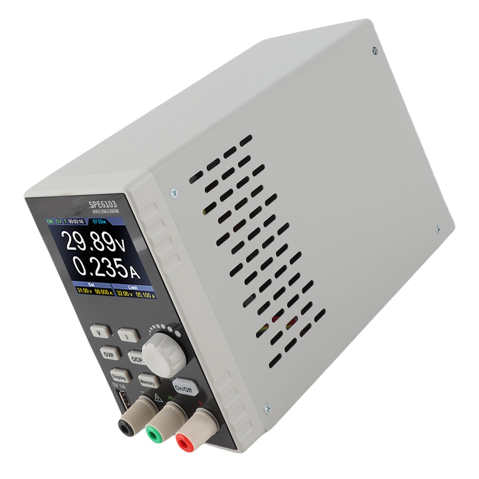 Fafeicy Alimentatore CC Regolabile 300 W Risoluzione 0,1% ± 30 MV con LCD TFT da 2,8 per Banco di Lavoro da Laboratorio, Uscita Programmabile a Potenza Costante Ricarica USB, Protezione