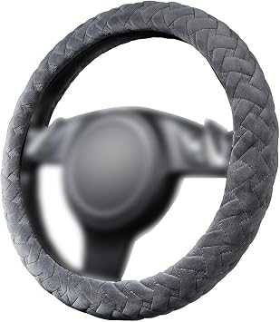 Flying Banner car Steering Wheel Cover Massage Velvet Warm Universal Size 15 inches SUV Truck Anti Slip Odorless Summer Winter Gray, Velvet Massage
