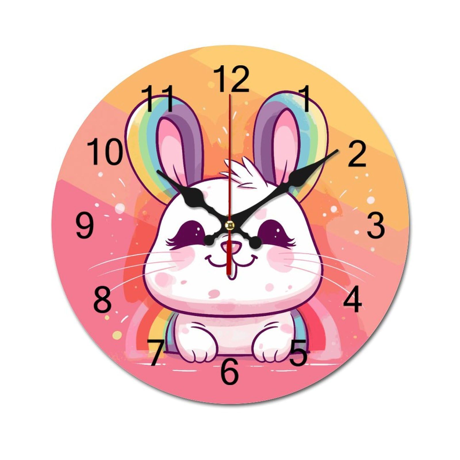 Horloge murale silencieuse sans tic-tac avec grand cadran lapin mignon