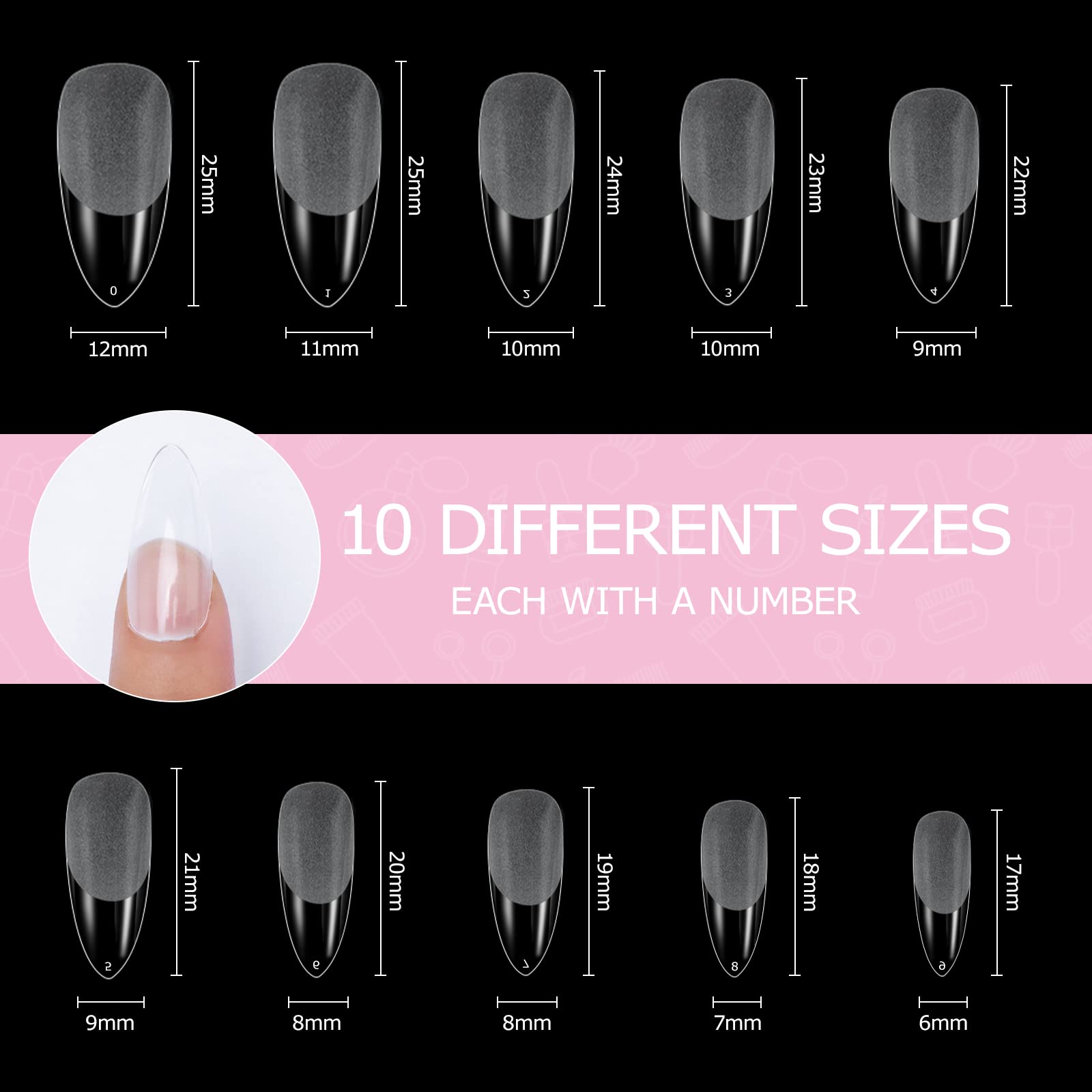 Nail Tips, Pack of 500 False Nail Acrylic Artificial Nail Tips with Storage Case for Nail Salons and DIY Nail Art at Home 10 Sizes - Image 2