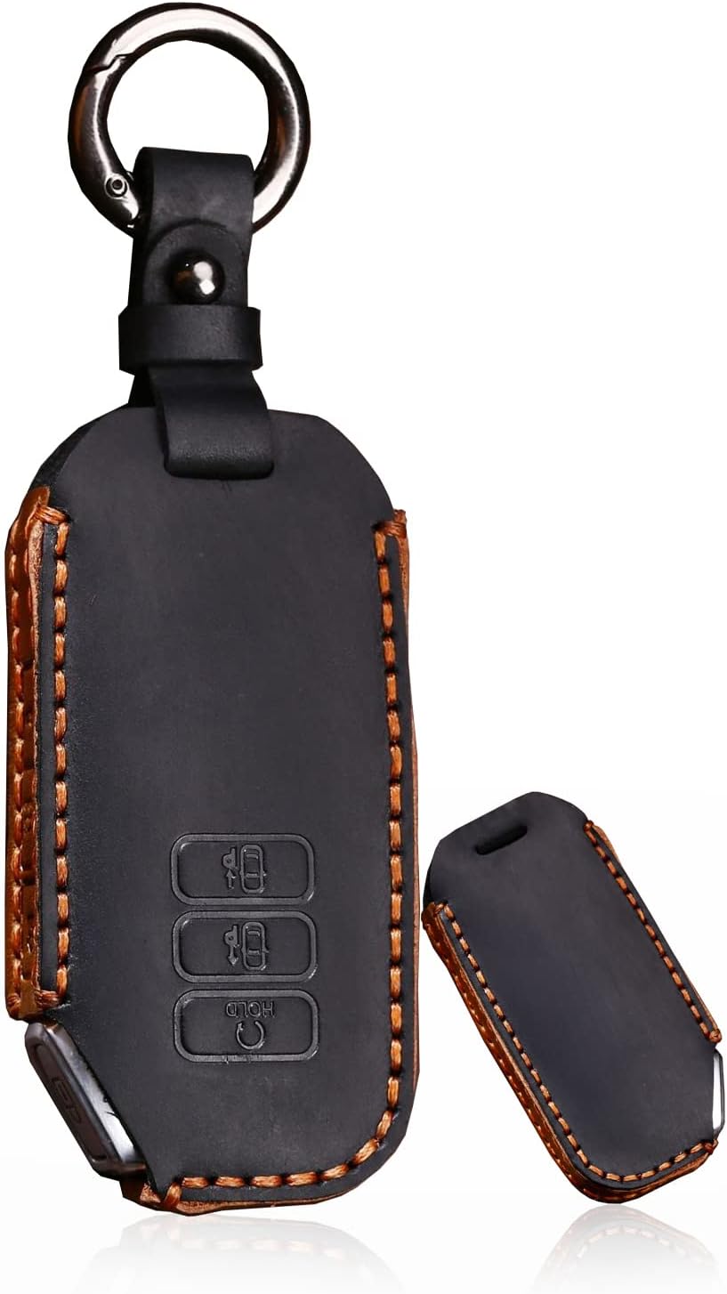 SANRILY Premium Leather Key Fob Cover for Kia EV6 GT K5 Sorento 2023 2022 Keyless Entry Full Protection Key Fob Holder with Keychain Black