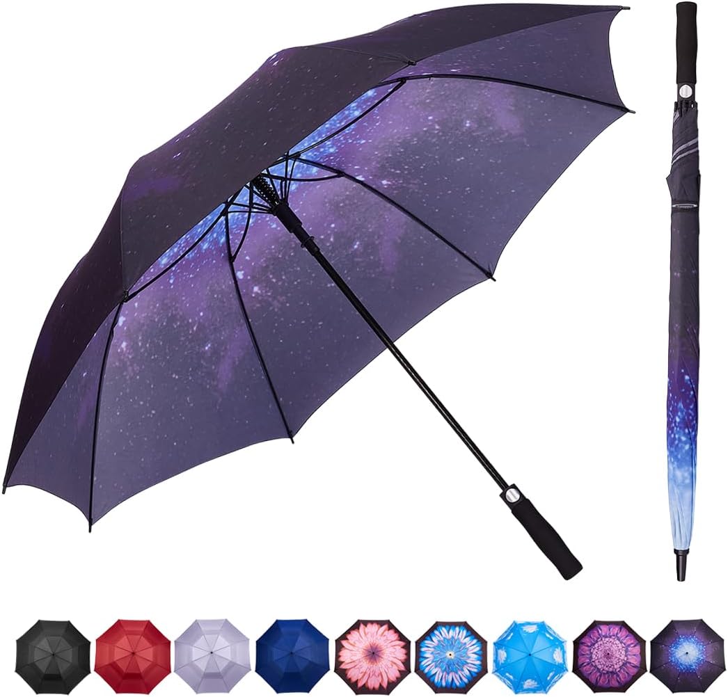 Goothdurs 62/68 Inches Golf Umbrella Automatic Open Windproof Waterproof Large Double Canopy Vented Rain Stick Umbrellas for Men Women