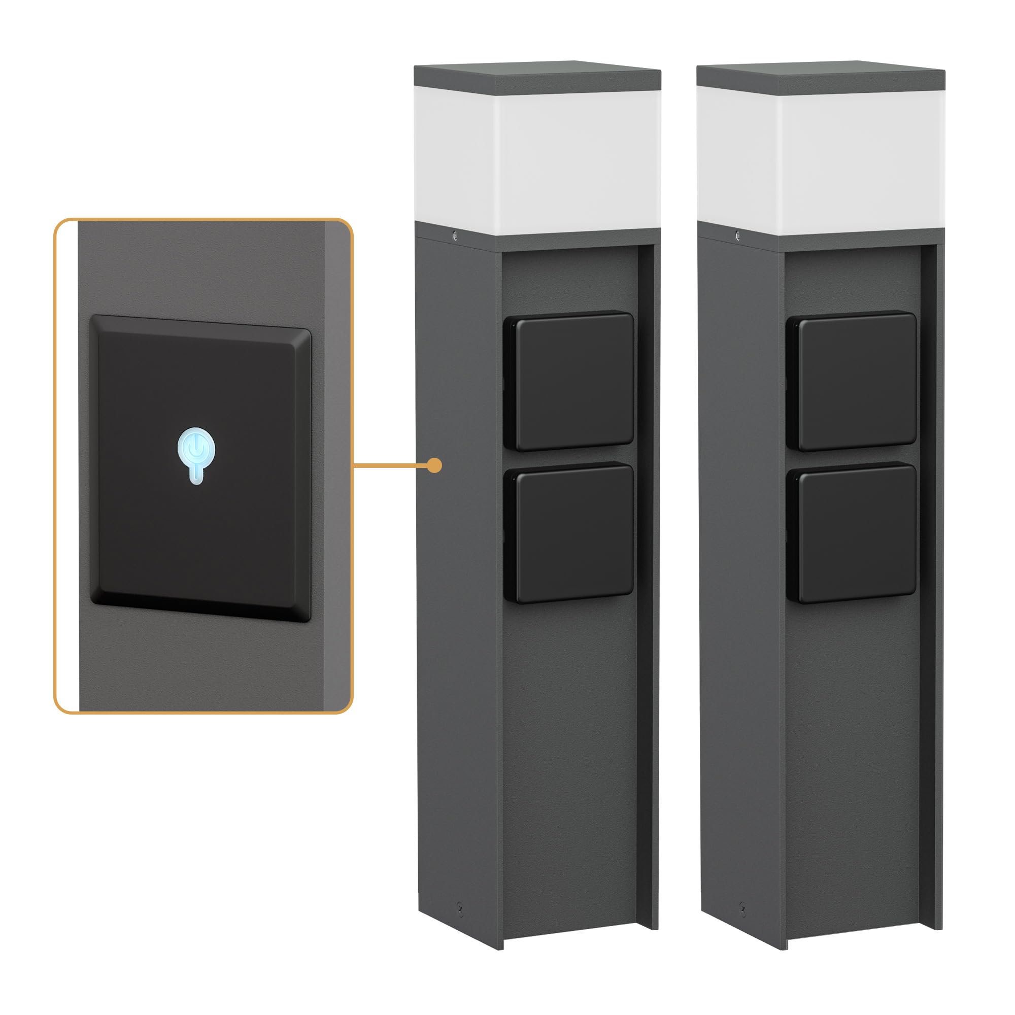 ledscom.de 2 Stück Wegelicht/Pollerleuchte PODEL für außen, IP44, Smart Home, WLAN, Alexa, 39 cm, anthrazit, 1x G9 max. 10W, 2 Steckdosen