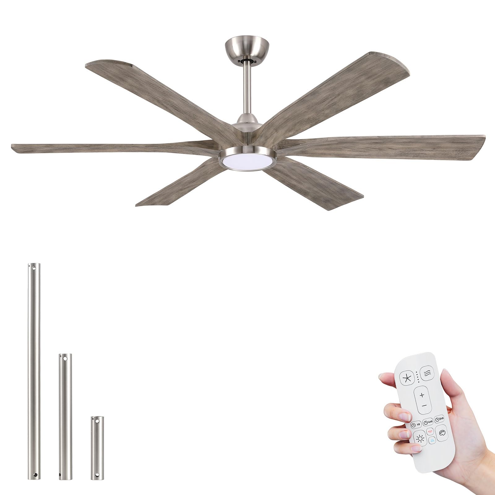 Sukerxius 60 Inch Outdoor Ceiling Fans with Lights and Remote, Modern Farmhouse Ceiling Fan, 6 Solid Wood Blades, High CFM Quiet Energy Efficient DC