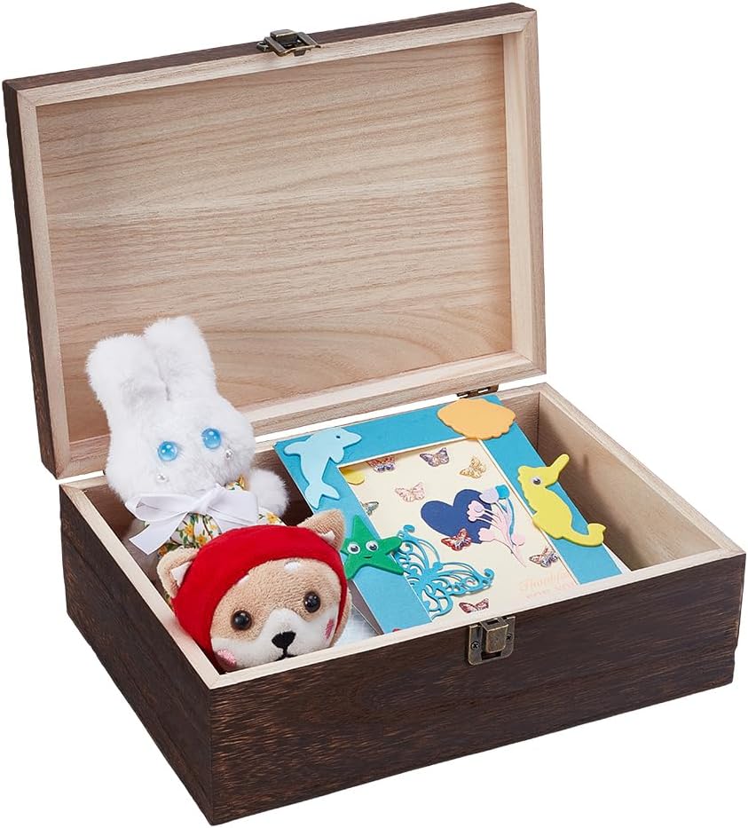 UNICRAFTALE Coconut Brown Wooden Tree of Life Keepsake Box Large Memory Treasure Boxes with a Hinged Lid Decorative Storage Wood Box with Dividers for Crafts and Photo Storage 11.8"x8.66"x5.39"
