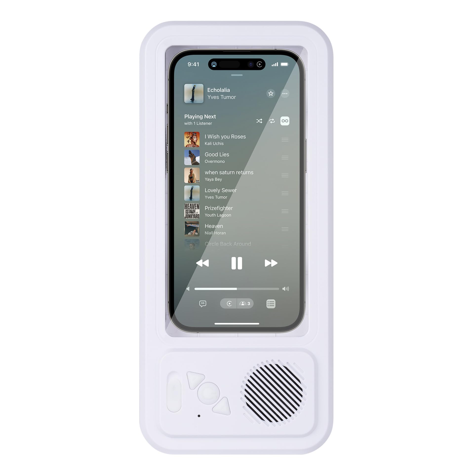 Soporte impermeable para teléfono con altavoz de ducha, IPX5 con altavoces inalámbricos, 12 horas de reproducción, pantalla táctil antivaho, 9.6 x 4.3 x 1.7 pulgadas, soporte de pared para