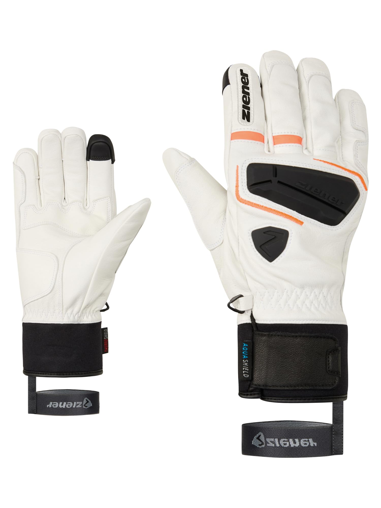 Ziener Guanti da sci GALF-Z da uomo/sport invernali | Primaloft, pelle, touch, bianco, 9,5