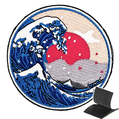 INFANTRYPRO Patch Kanagawa Vague 9cm Style Hokusai Ecusson Japonais Fixation Scratch Patch Grande Vague Kanagawa Broderie Japon Asie Sac à Dos Veste Jean...