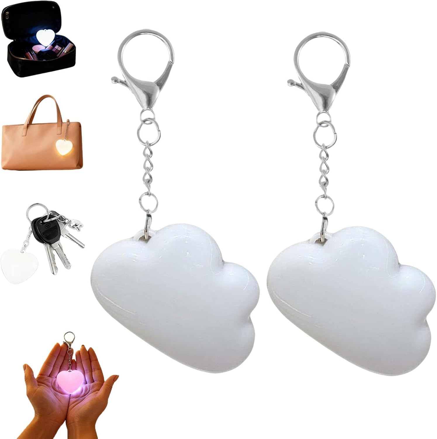 Purse Light Handbag Light, Love Wallet Tote Bag Touch Sensing Lights for Inside Purse, Heart Purses Lights Keychain, Rechargeable LED Automatic Glow Lamp with Sensor Activated (2, Cloud)