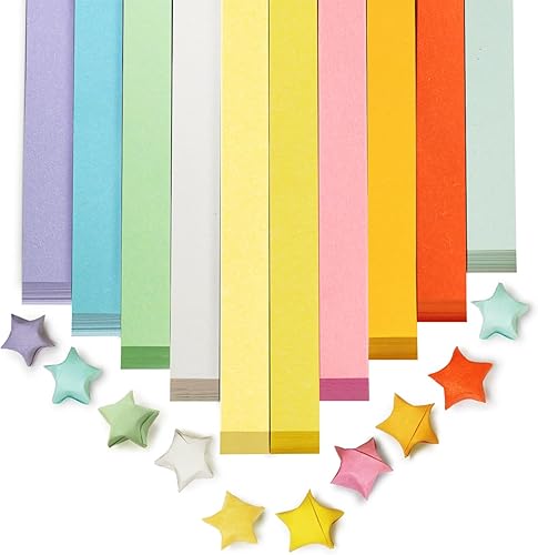 FoDau770 Tiras de papel de estrella de color sólido, 1350 hojas de papel de estrella de origami, tiras de papel de decoración, papel plegable de