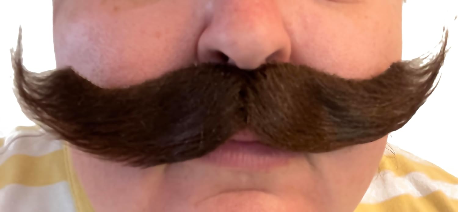 Fake Handlebar Mustache with Self Adhesive Tape, Capt Hook Moustache, Large Realistic Costume Mustache (Black)