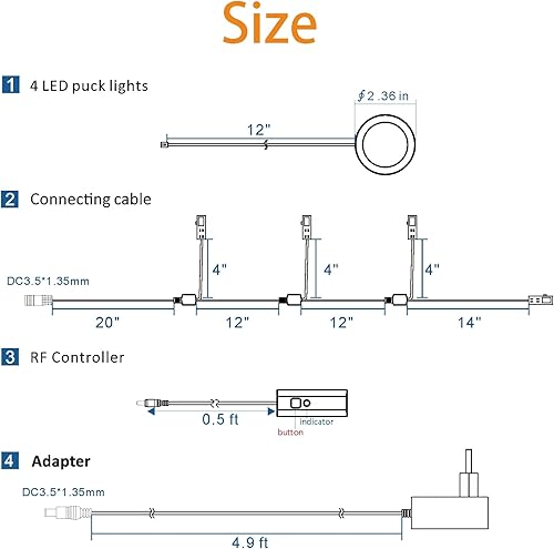 Miniatura 6 de WOBANE Luces LED de disco, kit de iluminación con cable para debajo del gabinete con control remoto, iluminación de mostrador regulable para cocina,