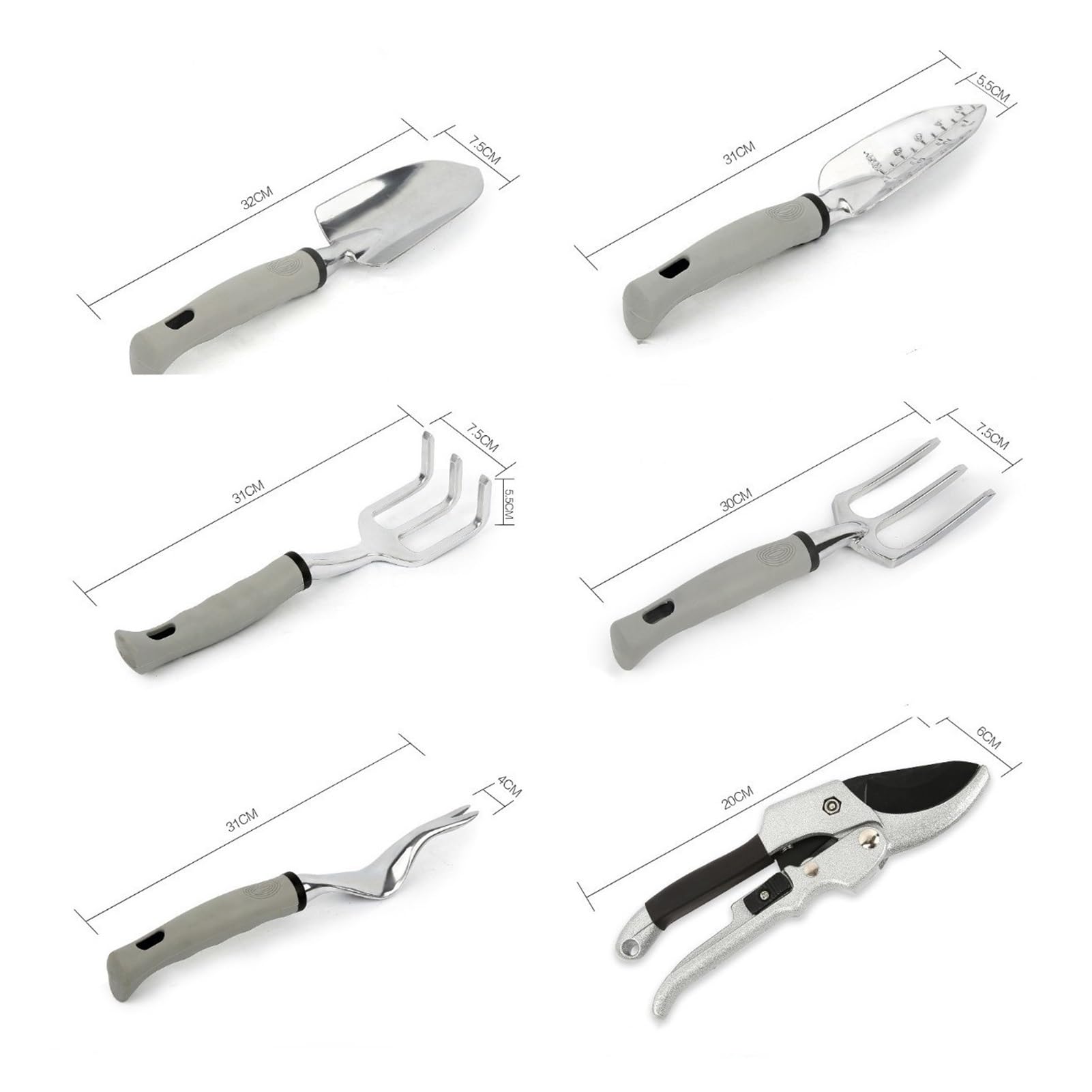 Gartenwerkzeug-Set, Garten-Handwerkzeug-Set aus Aluminiumlegierung mit Aufbewahrungstasche, for Gärtner und Outdoor-Enthusiasten(Gray)