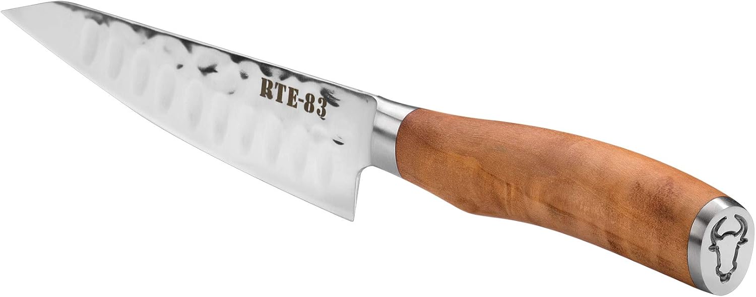 Route83 Signature The Wagyu Set of 4 Handmade Hammered Damascus Stainless Steel Italian Olive Wood Handles