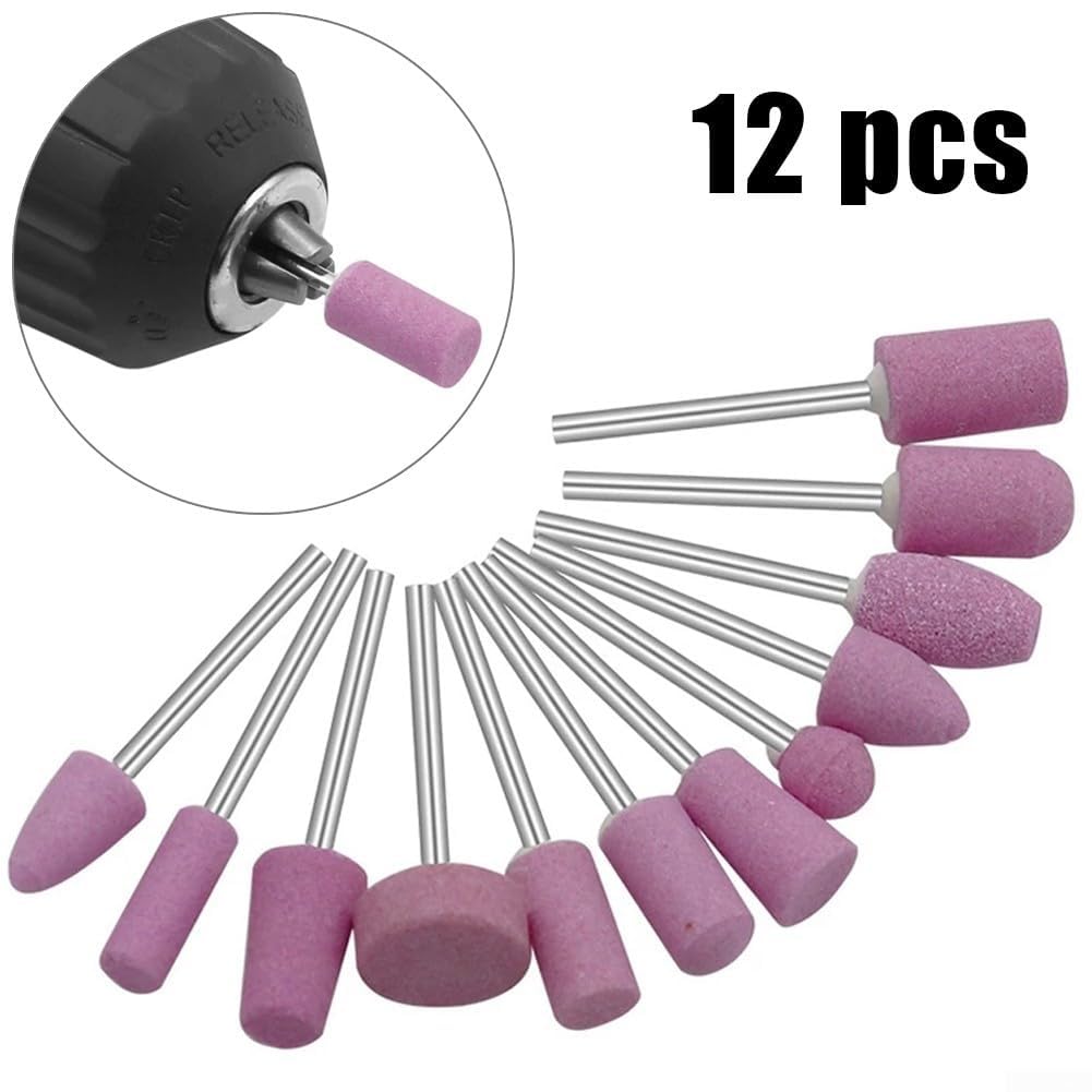 Set di 12 pietre abrasive montate per utensili rotanti tra cui teste di mola per metallo, legno, giada, uso fai da te