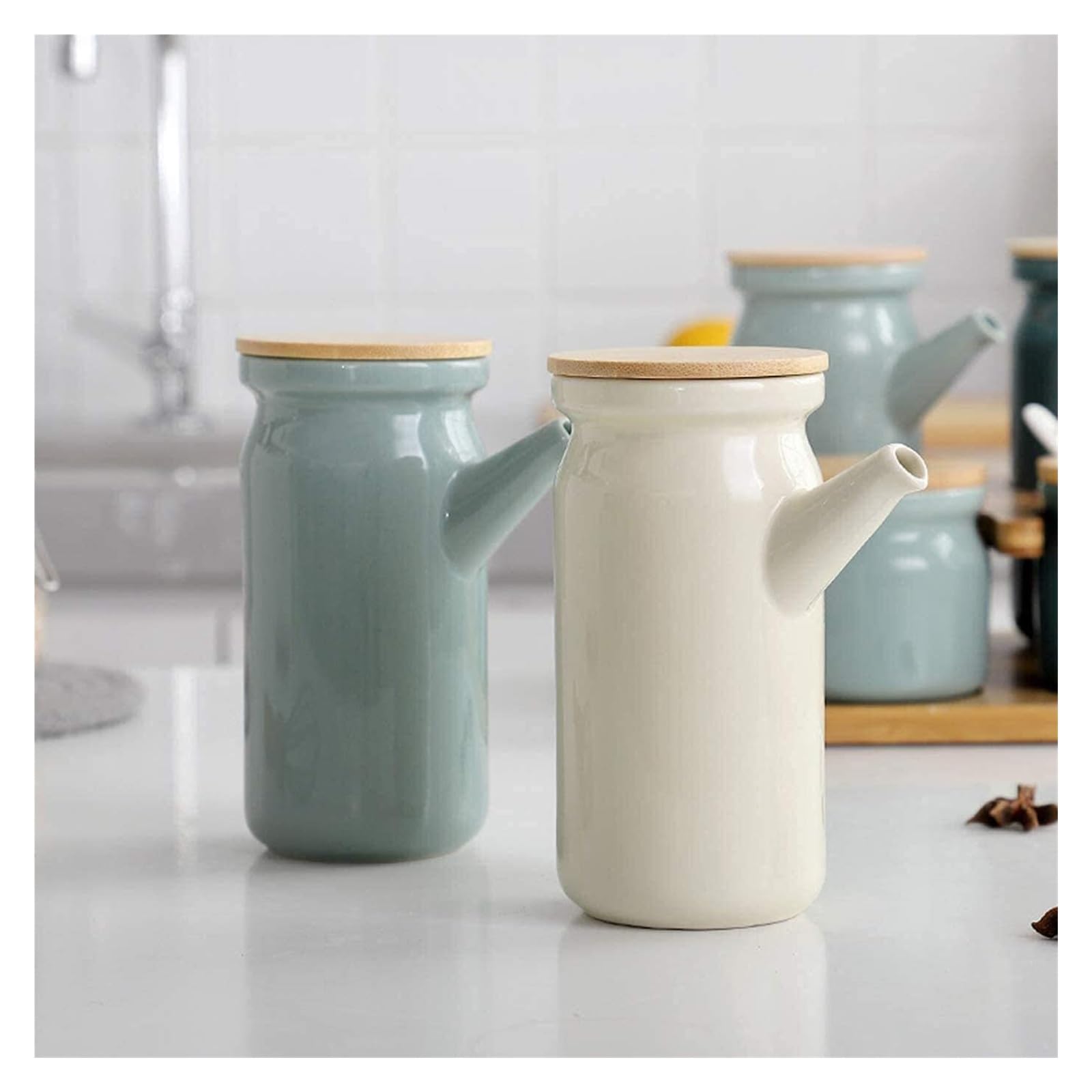 Dispensador de Aceite, Botella dispensadora de Aceite de Oliva, aceitera y vinagrera, 500 ml - Dispensador de Aceite y vinagre de cerámica Home Essentials