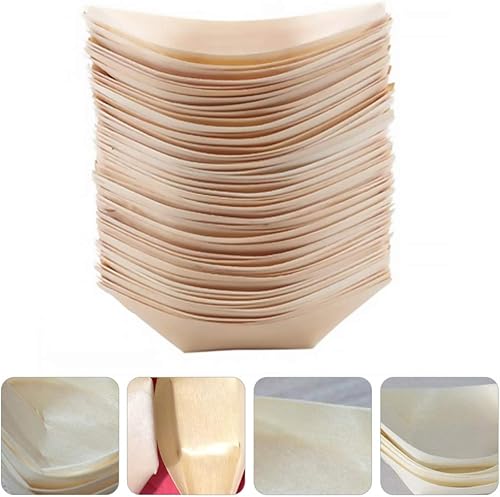 Miniatura 9 de 100 Uds. Cubiertos de madera para aperitivos, recipientes para alimentos, bote, postres, bandeja de bocadillos, sushi, bote, plato de aperitivos,