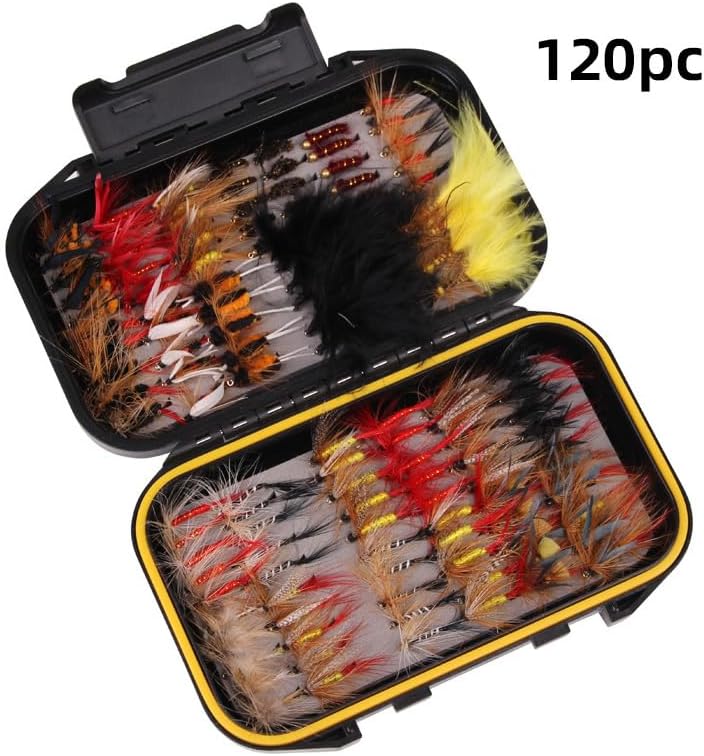 Pack of 40/72/100/120 Insect Flies Fly Fishing Lure Bait Dry Wet Nymph Feather Hook Set