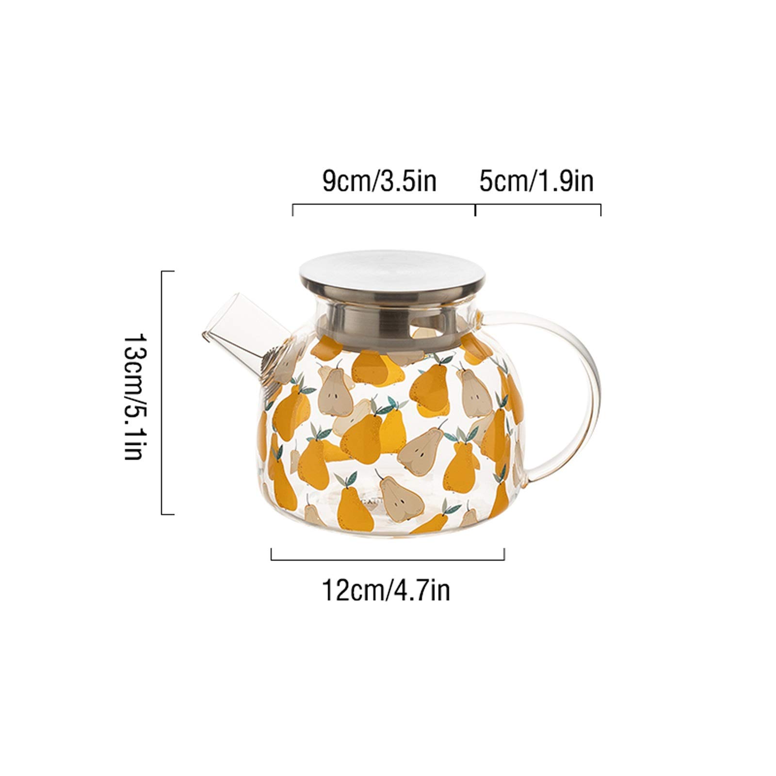 Pichet Théière en Verre Mignonne avec poignée avec mélange de Couvercle Boissons pichet d'eau for Chaude/Froide Limonade Juce Boisson JAR Bouillée à thé glacée (33 oz) Pichets