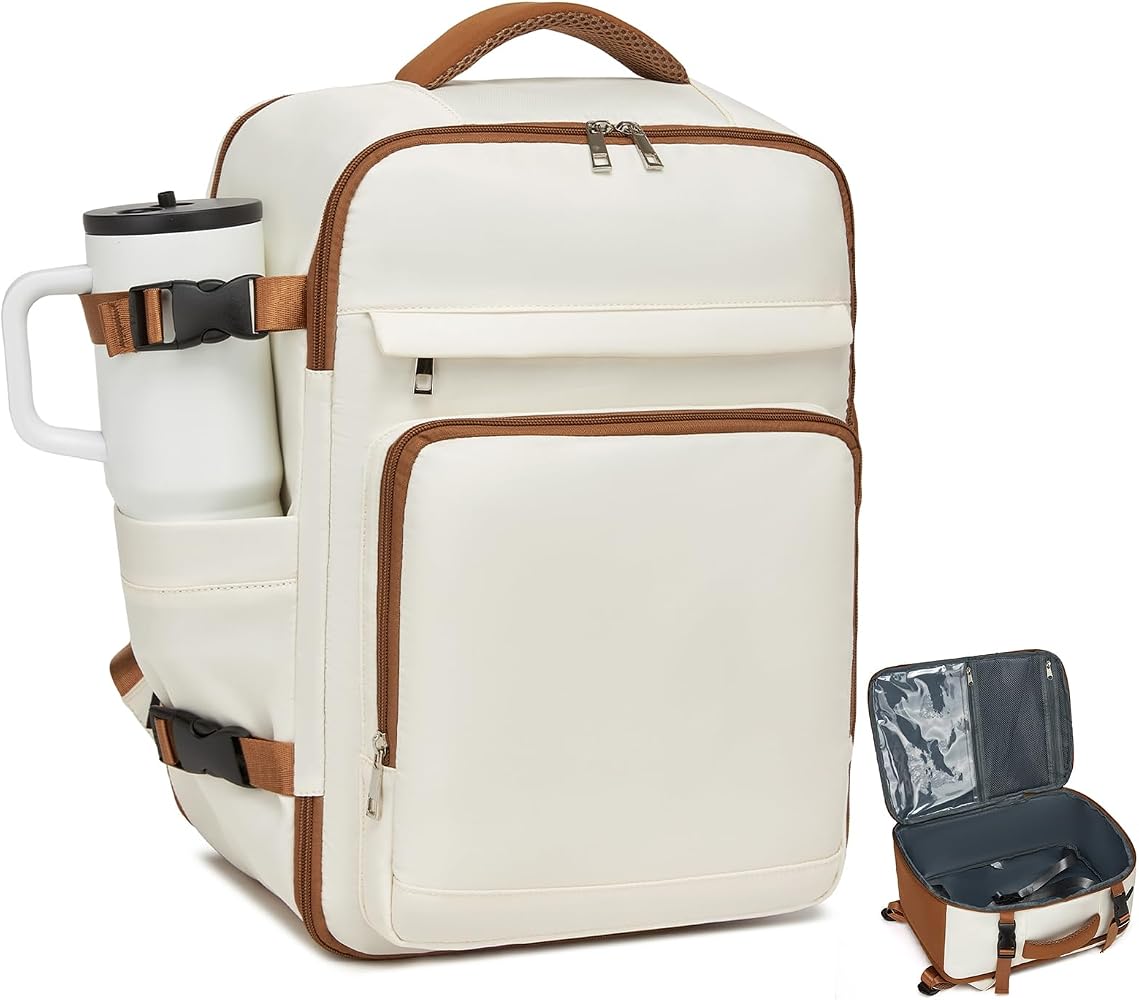 KONO 40x30x20 Handgepäck Rucksack, Ryanair Untersitz Reiserucksack, Beige
