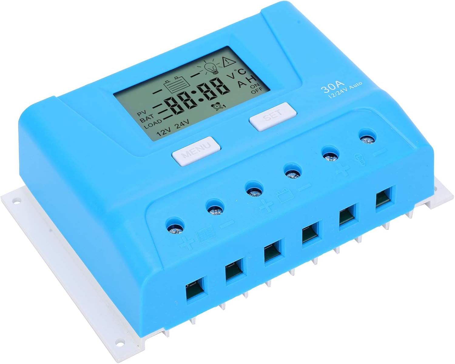 Solar Charge Controller, 30 Amp 12V/24V PWM Solar Panel Regulator with LCD Display Auto Parameter Renewable Energy Regulator for Gel Sealed Battery