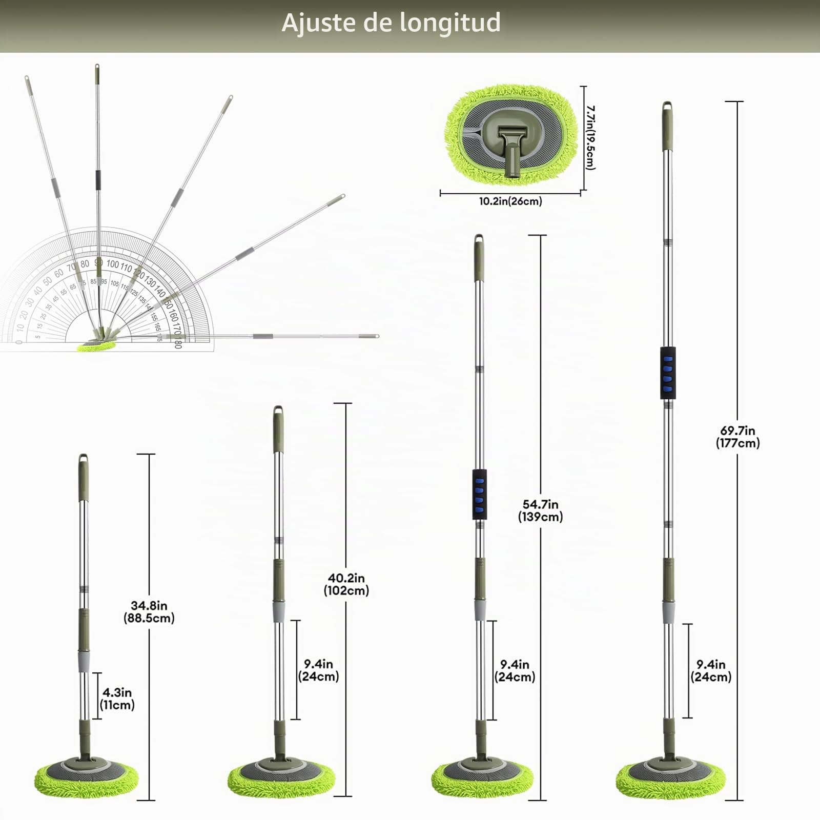Limpiador de Pared, mopa de Pared MAX de 66 Pulgadas con Mango Largo, mopa de Polvo de Techo con Poste de extensión de Codo de Ahorro de Mano de Obra de 15°, Limpiador de limpiaparabrisas de zócalo,
