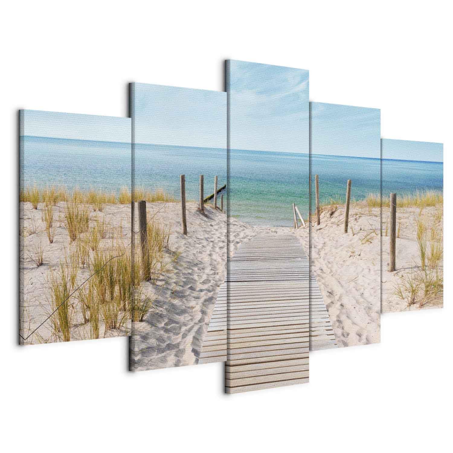 Cuadros B&D XXL - Cuadro en Lienzo Playa Mar 200x100 cm 5 Piezas - Impresión Cuadros decorativos Decoracion Decorativo para Pared modernos dormitorios de Pared - Paisaje Naturaleza mar c-B-0051-b-n