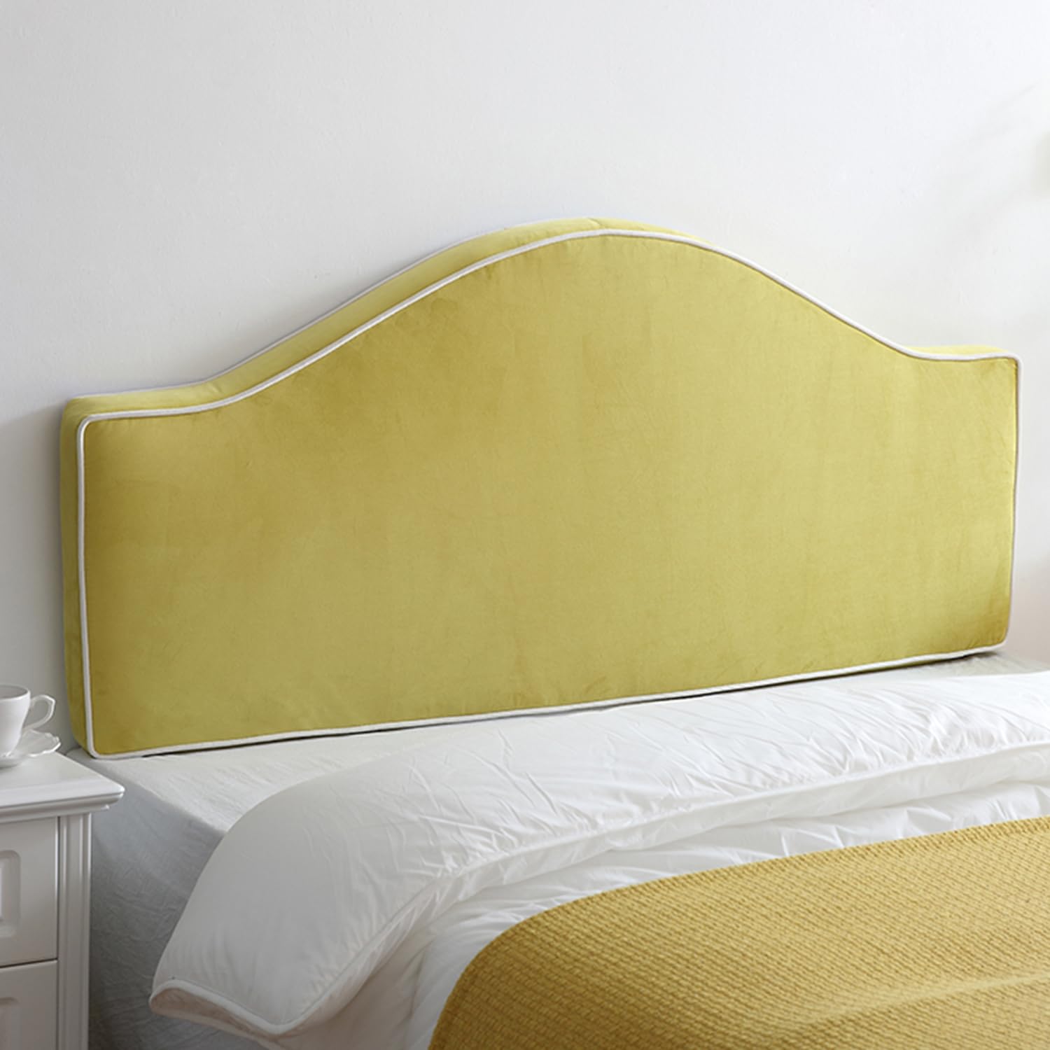 ZZYK Curved Headboard Pillow Wall Mounted Headboard Reading Pillow,Wedge Upholstered Kid Headboard Support Cushion Daybed Bunk Bed Backrest Bedside Bolster,Yellow,Straps 71"/Cal King
