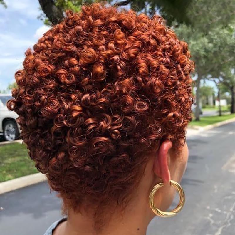 Short Pixie Wig, Auburn Red Brown Synthetic Heat-Resistant Curly Hair, Afro Hairstyles for Women - Image 2