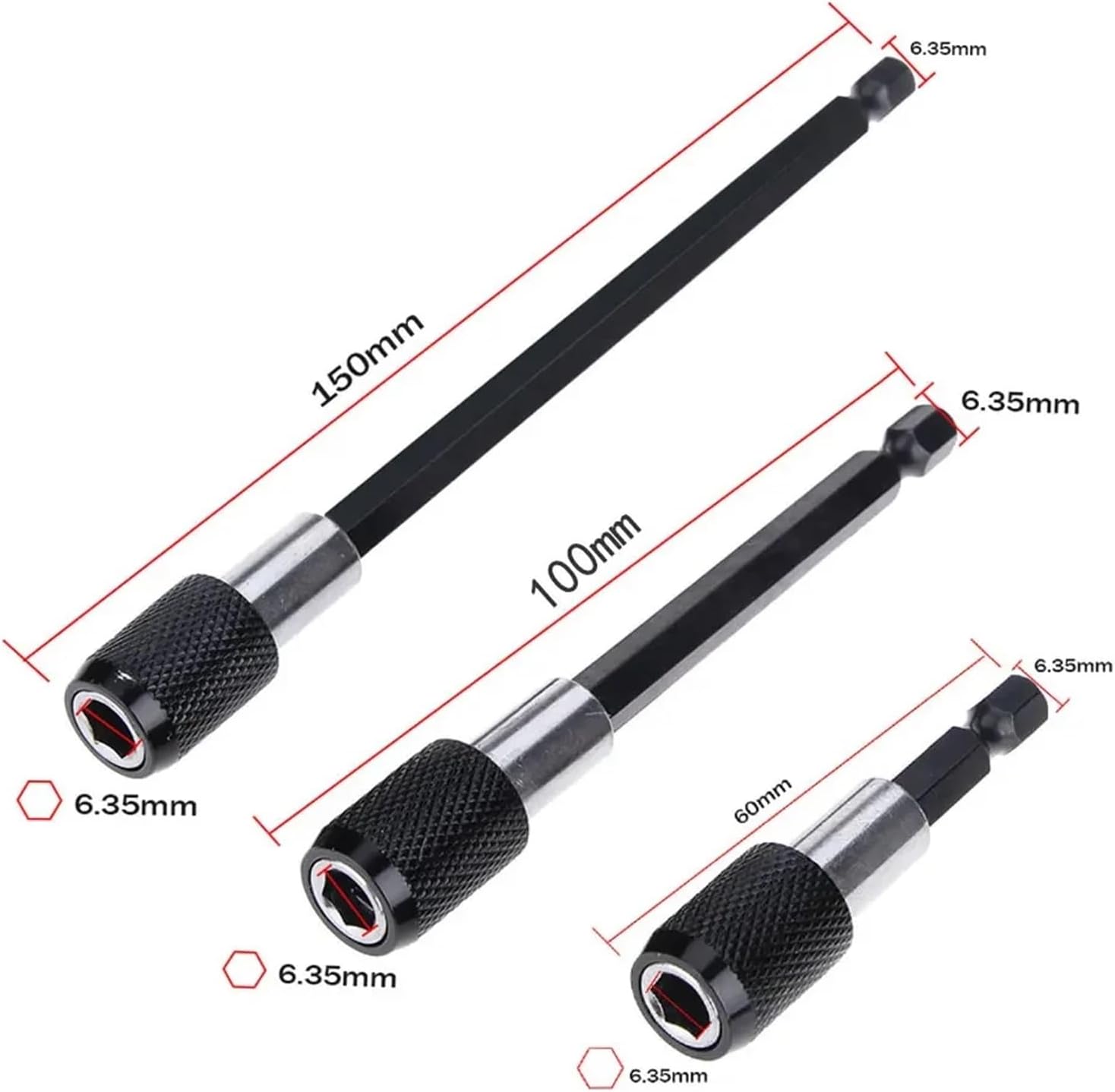 1/4 Inch Hex Shank Quick Release Screwdriver Magnetic Bit Holder With Adjustable Collar Extension Bar 60mm 100mm 150mm (Color : 3pcs60mm 100mm 150mm)