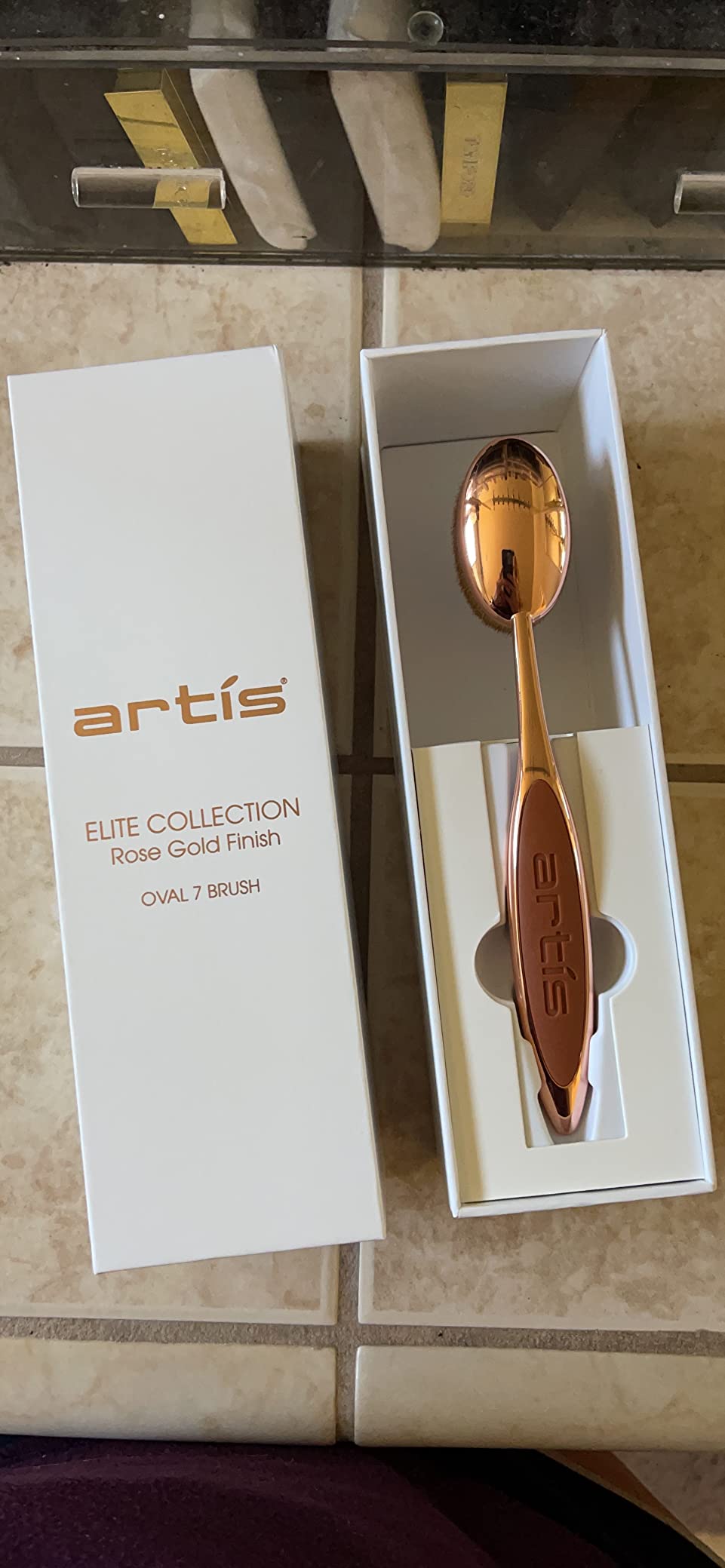 Artis Elite Oval 7 Blonde Fibre Brush – Professional Dense Makeup Applicator for Foundation, Creams, Powders, BB cream, SPF and Contour, Airbrush finish, Color Rose Gold