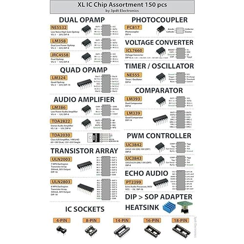 LeHang XL-IC-Chip-Sortiment PC817 NE555 LM358 LM324 JRC4558 LM393 LM339 NE5532 LM386 PT2399 UC3842AN ULN2003AN ULN2803APG ICL7660s