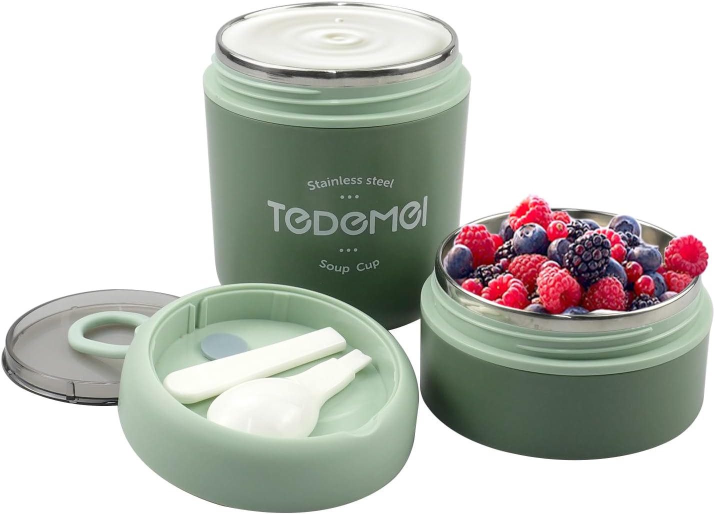 Tazza Portatile Per Cereali 530ml+330ml Con Cucchiaio - Acciaio Inox, Impermeabile, Ideale Per Viaggi - Foto 5