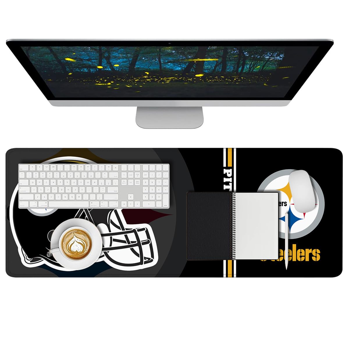 Photo 1 of Large Gaming Mouse Pad, Extended Desk Mousepad with Stitched Edges, Football Computer Keyboard Pad for Pittsburgh Gamer, Office & Home, 31.5 x 11.8 in Pittsburgh S